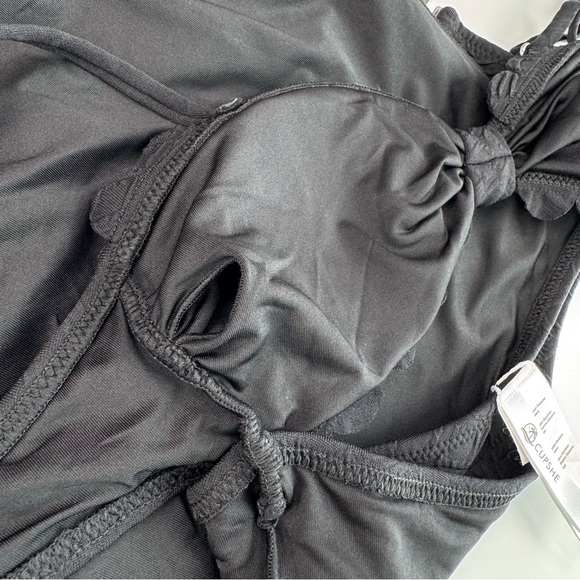 CUPSHE One Piece Swimsuit Black XS Cutout Scallop Trim Knotted Textured Swimwear - Picture 10 of 13